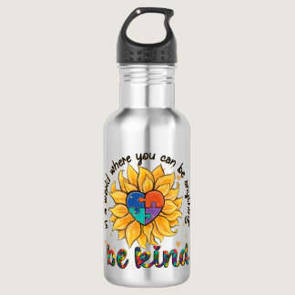 Autism Sunflower Be Kind Stainless Steel Water Bottle