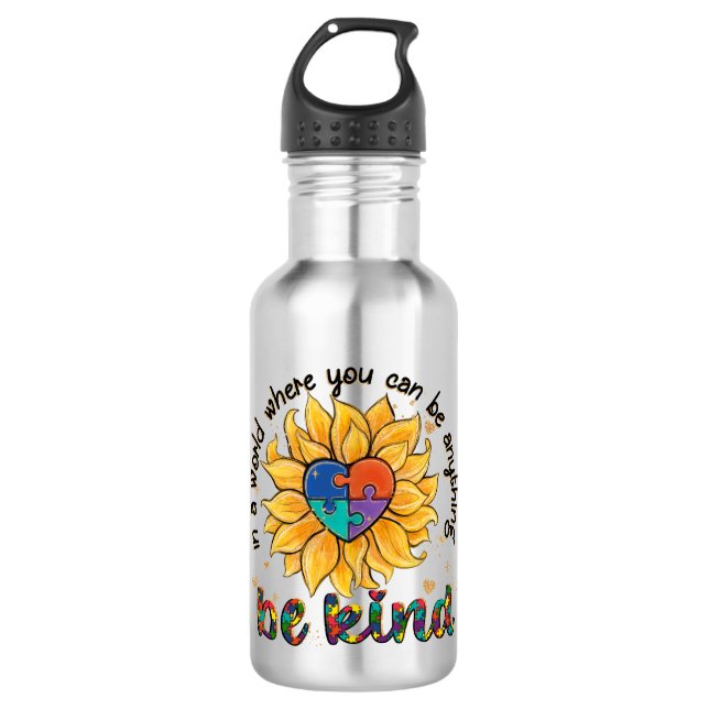 Autism Sunflower Be Kind Stainless Steel Water Bottle (Front)