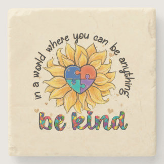 Autism Sunflower Be Kind Stone Coaster