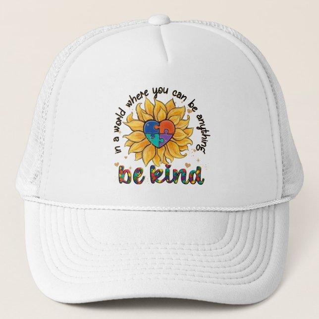 Autism Sunflower Be Kind Trucker Hat (Front)