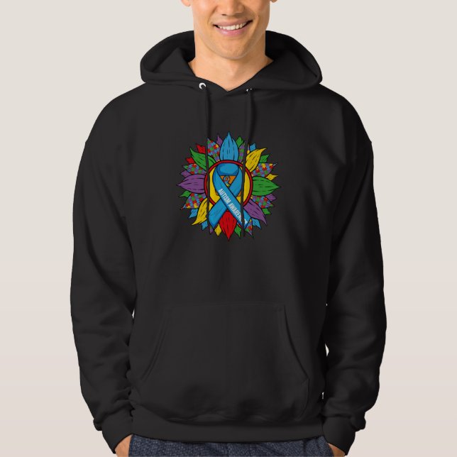 Autism Sunflower Blue Ribbon In April We Wear Blue Hoodie (Front)