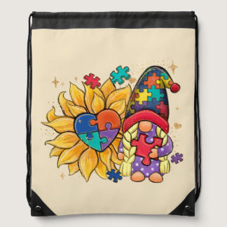 Autism Sunflower Gnome Drawstring Bag