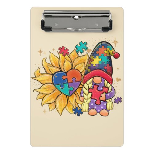 Autism Sunflower Gnome Mini Clipboard