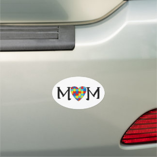 Autism Support & Awareness Mom Puzzle Heart Car Magnet