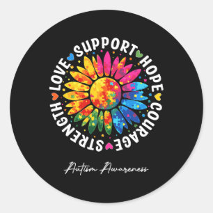 Autism Support Colorful Sunflower Autism Awareness Classic Round Sticker