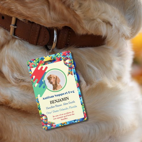 Autism Support Dog ID Child or Adult  Badge