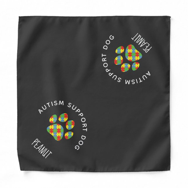 Autism Support Dog Pawprint Puzzle Bandana (Front)