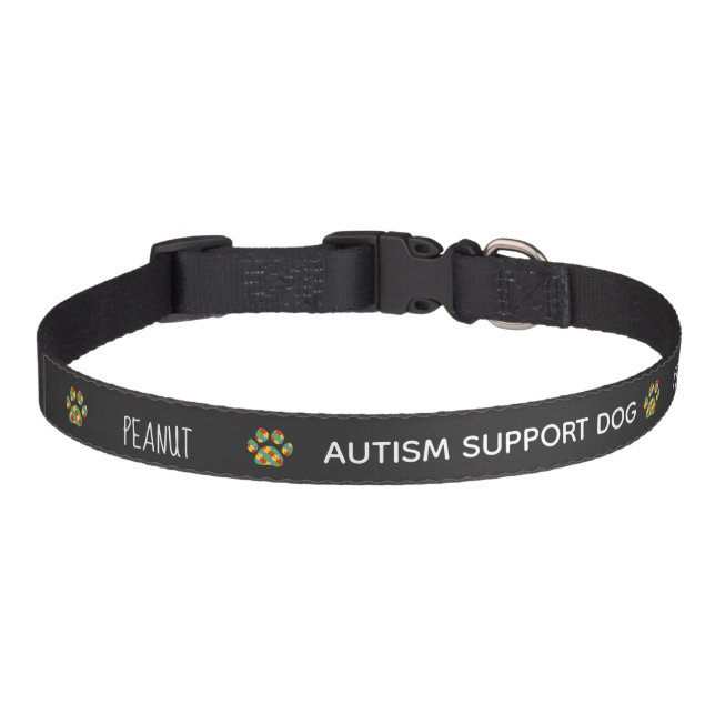 Autism Support Dog Pawprint Puzzle Pet Collar (Front)