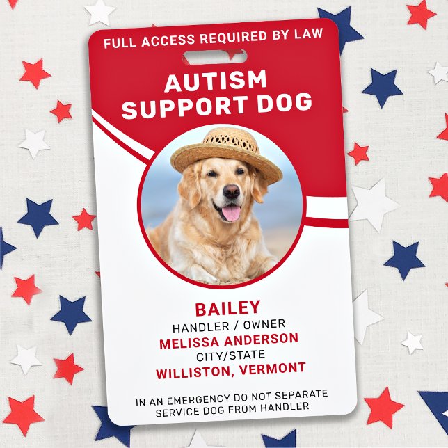 Autism Support Dog Personalized Photo Service Dog Badge (Creator Uploaded)