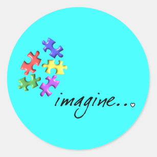 Autism Support Gifts "Imagine" Design Classic Round Sticker