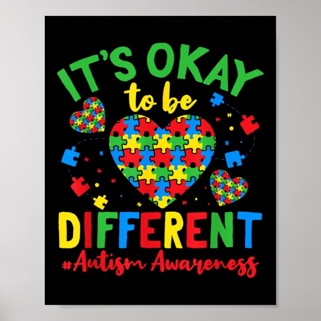 Autism Support Its Okay To Be Different Autism Awa Poster (Front)