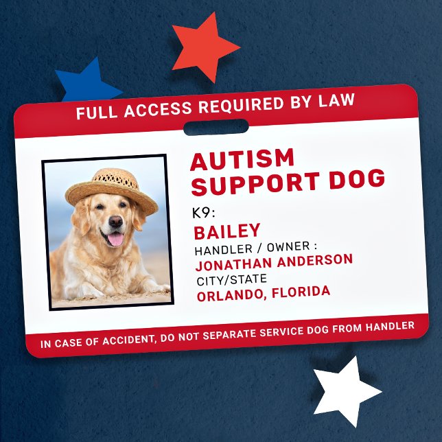 Autism Support Personalized Service Dog Photo ID Badge (Creator Uploaded)