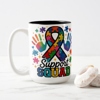 Autism Support Squad Puzzle Awareness Ribbon Two-Tone Coffee Mug