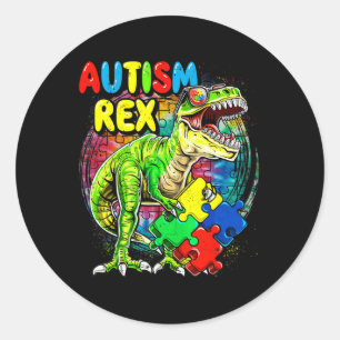 Autism T-rex Dinosaur Autism Awareness Day Men Boy Classic Round Sticker