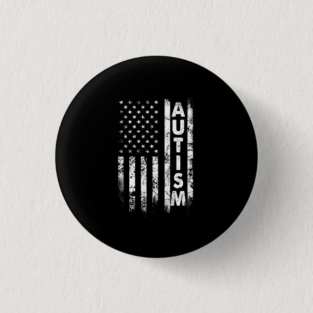 Autism T-Shirt American Flag Grunge Shirt USA Button (Front)