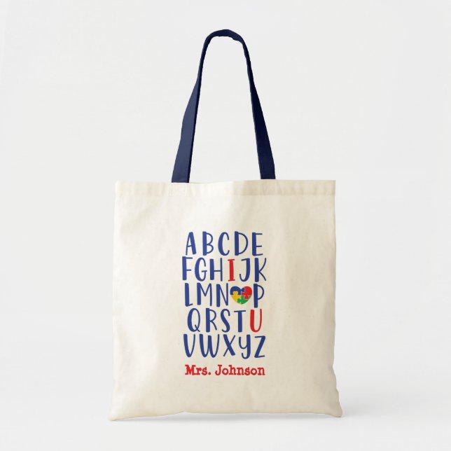 Autism Teacher Alphabet Personalized Tote Bag (Front)