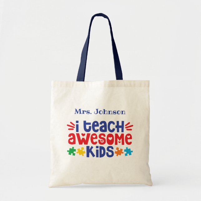 Autism Teacher Appreciation Personalized Tote Bag (Front)