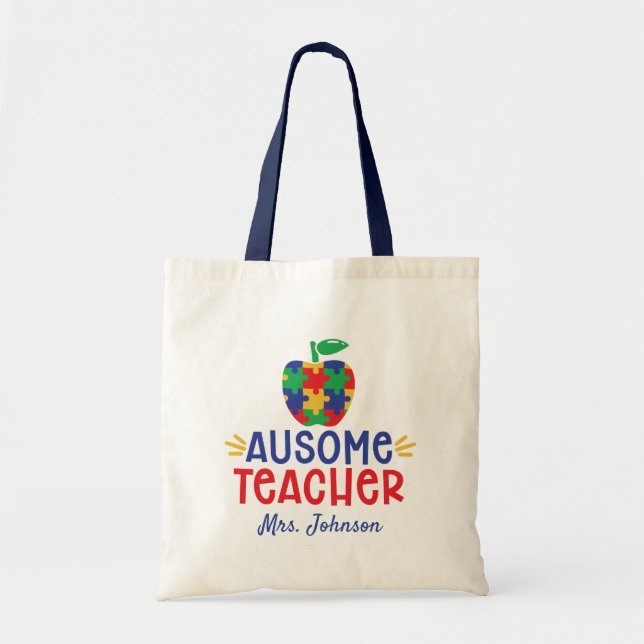 Autism Teacher Appreciation Personalized Tote Bag (Front)