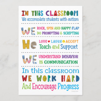 Autism Teacher Classroom Rules Mini Print Invitation