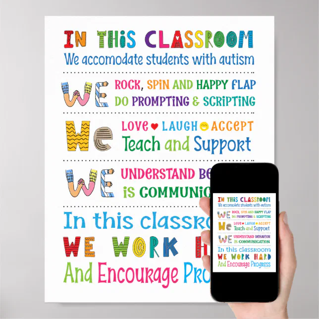 Autism Teacher Classroom School Rules Poster | Zazzle