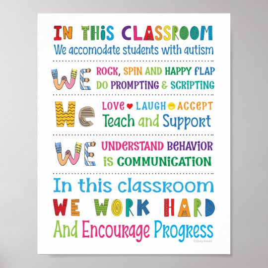 Autism Teacher Classroom School Rules Poster | Zazzle