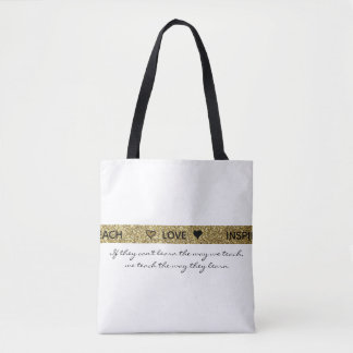 Autism Teacher Glitter Gold Black and White Quote Tote Bag