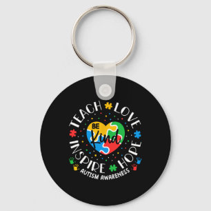 Autism Teacher Shirts Women Teach Love Inspire Awa Keychain