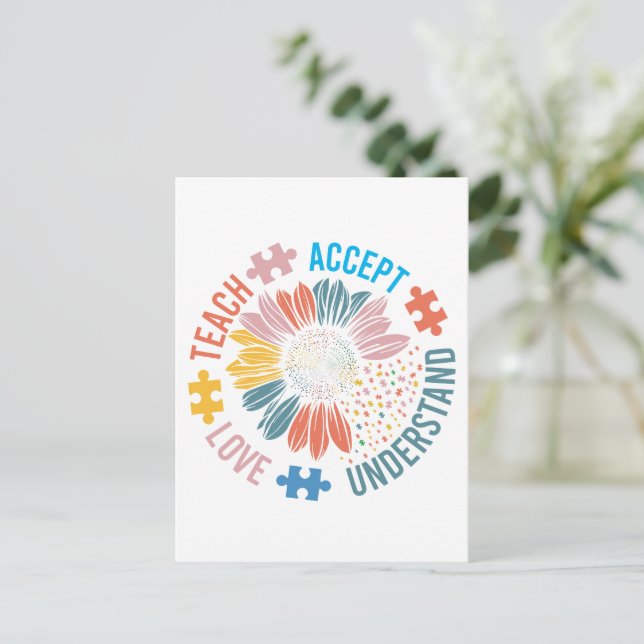 Autism Teacher Teach Accept Understand Love Postcard (Standing Front)