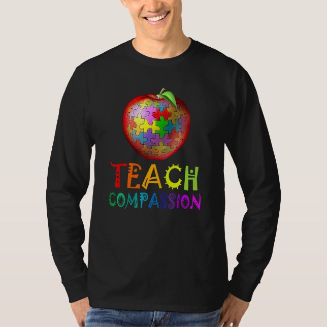 Autism Teacher teach compassion apple puzzle autis T-Shirt (Front)