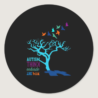 Autism Think Outside Box Autism Awareness Ribbon T Classic Round Sticker