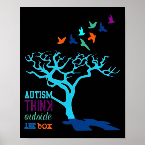 Autism Think Outside Box Autism Awareness Ribbon T Poster