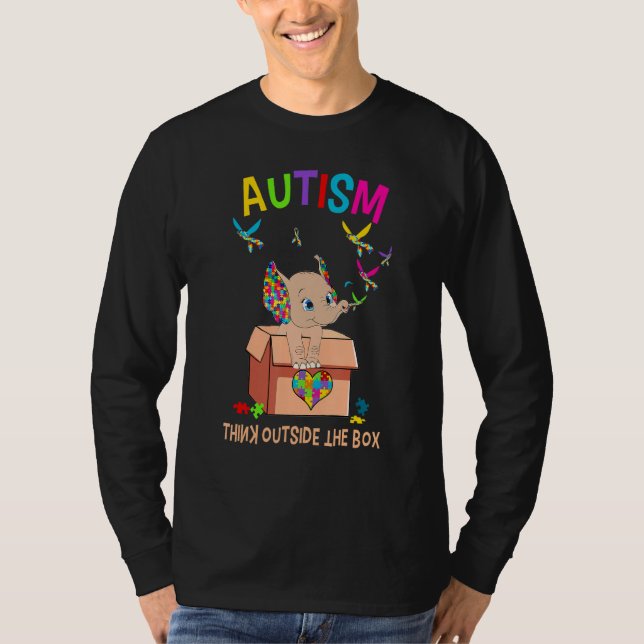 Autism Think Outside The Box Cute Elephant Autism  T-Shirt (Front)