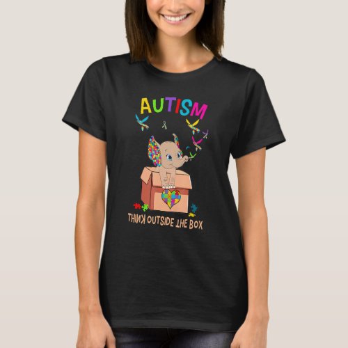 Autism Think Outside The Box Cute Elephant Autism  T_Shirt