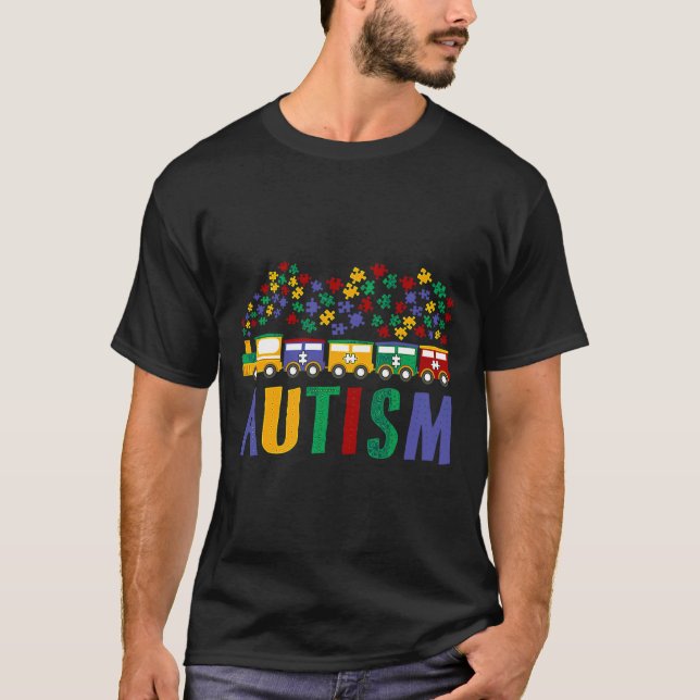 Autism Train Colorful Autism Awareness Puzzle T-Shirt (Front)
