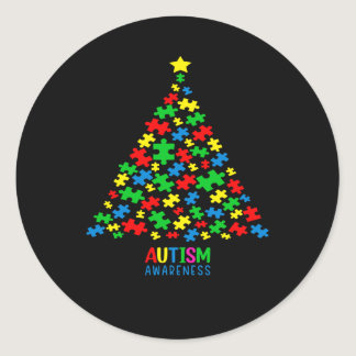 Autism Tree Christmas Love Autism Gifts Classic Round Sticker