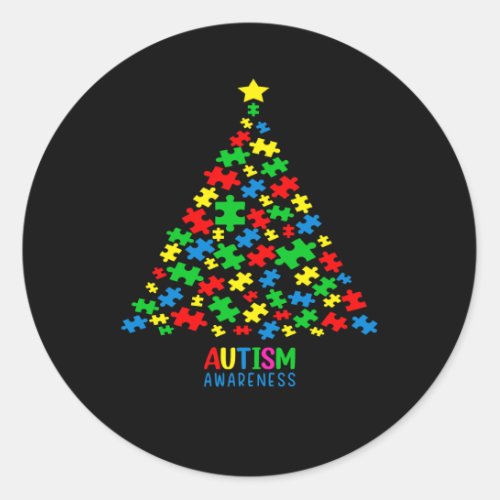 Autism Tree Christmas Love Autism Gifts Classic Round Sticker