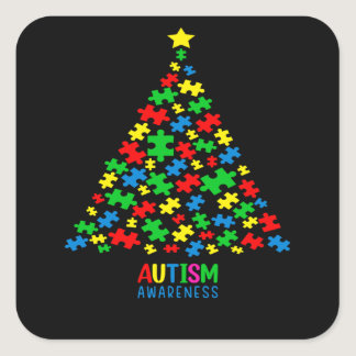 Autism Tree Christmas Love Autism Gifts Square Sticker