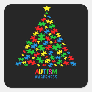 Autism Tree Christmas Love Autism Gifts Square Sticker