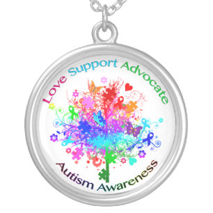 Autism Tree in Spectrum Silver Plated Necklace