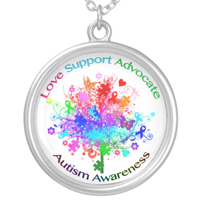 Autism Tree in Spectrum Silver Plated Necklace (Front)