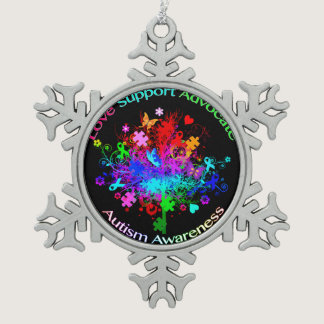 Autism Tree in Spectrum Snowflake Pewter Christmas Ornament