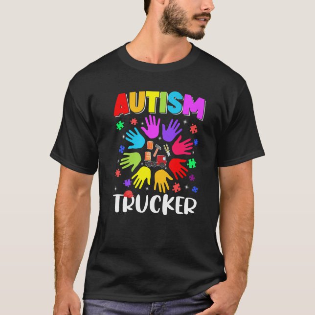 Autism Trucker Puzzle Autism Awareness Autistic Su T-Shirt (Front)