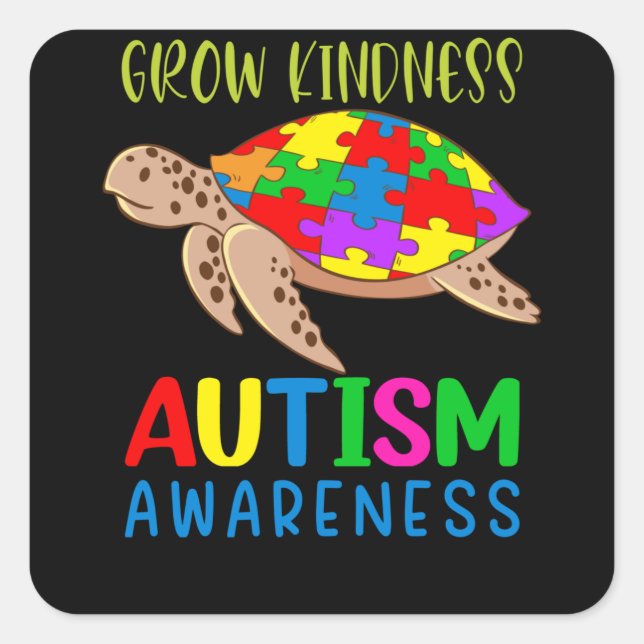 Autism Turtle Love Autism Awareness Square Sticker (Front)