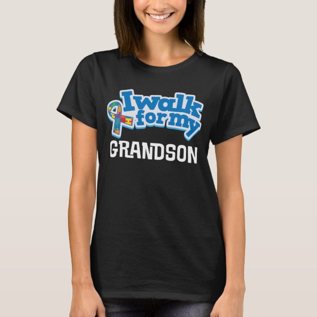 Autism Walk For Grandson Puzzle Ribbon tShirt (Front)