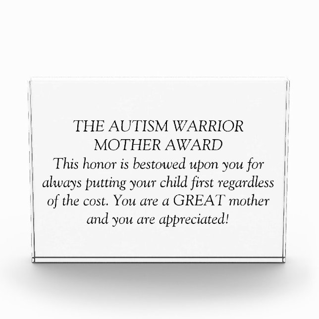 Autism Warrior Mother Award (Front)
