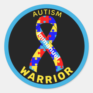 Autism Warrior Ribbon Black Round Sticker