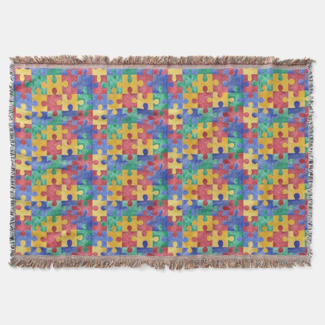 Autism watercolor puzzle blanket (Front)