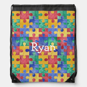 Autism watercolor puzzle custom drawstring bag