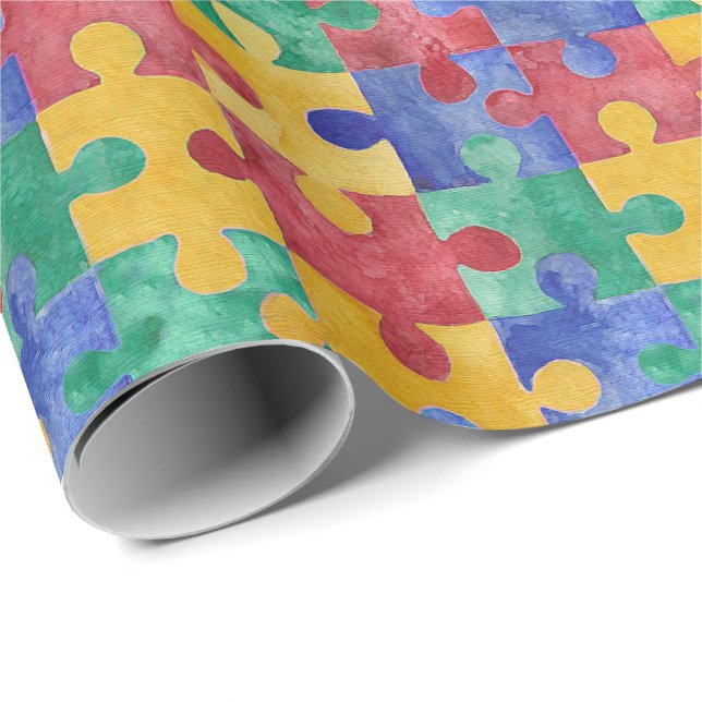Autism watercolor puzzle wrapping paper (Roll Corner)