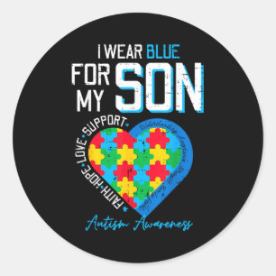 Autism wear blue for son awareness dad mom men classic round sticker
